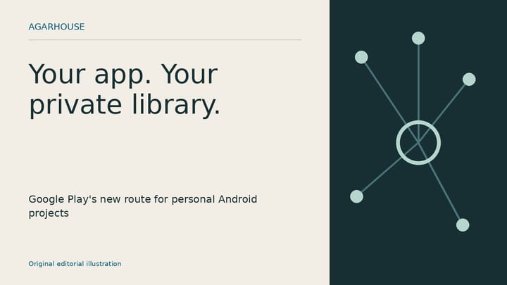 Original Agarhouse illustration of a private app distribution network, with the text Your app. Your private library.